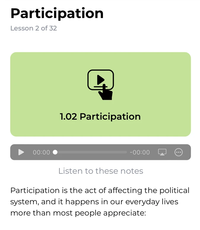 Study Politics App Interactive Elements